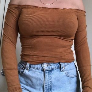 Caramel long sleeve off the shoulder blouse